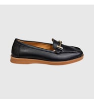 MYFİT SHOES 605 KADIN HAKİKİ DERİ TOKALI LOAFER AYAKKABI SİYAH