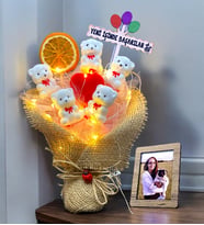 YENİ İŞİNDE BAŞARILAR Temalı / Led Işıklı ve Fotoğraflı Tatlı Ayıcıklar Buketi / Premium Hediye
