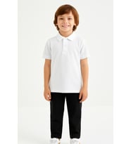 Erkek Çocuk Polo Yaka Basic Kısa Kollu Okul Tişört AK-6050 (Beyaz)