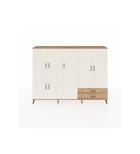 Arges Dolap 12 Raflı 2 Çekmeceli 7 Kapaklı 220x30x163 Çam-Aytaşı/Çam