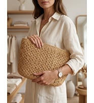 Bohem Şıklık: El Yapımı Hasır Clutch Çanta büyük boy