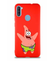 Samsung Galaxy A11 Soft Premier Kapak Patrick Yıldız Tasarımlı Silikon Kılıf - Kırmızı (Şeffaf)