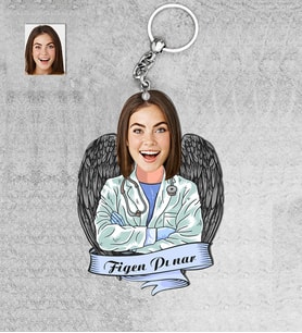 Kişiye Özel Kadın Doktor Ahşap Anahtarlık-10
