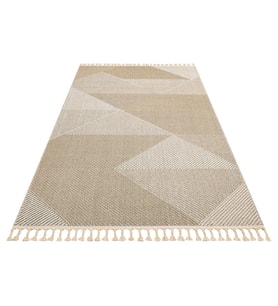 Makine Kaymaz Yıkanabilir Krem Geometrik Jüt Salon Mutfak Halısı Koridor Halısı Yolluk sh 08 beige