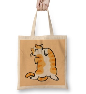 Cute Ginger Cat Orange Tabby Cat Kedi Bez Çanta Uzun Saplı