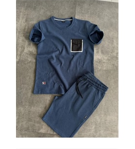 Cep detaylı tshirt & şort yan cepli kordon ayarlamalı ter tutmayan mevsimlik takım (Lacivert)