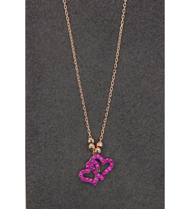 Bella Gloria Kırmızı Kalpler Rose Gümüş Kolye (TGK0165)
