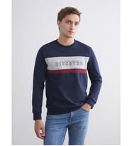 LCWAIKIKI Classic Lacivert Bisiklet Yaka Uzun Kollu Baskılı Erkek Sweatshirt