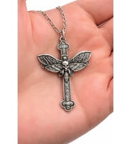 Gotik Haç Kurukafa Metal Kolye Unisex Gümüş Renk 60 cm Zincir