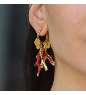 Mercan Modeli Pul Gold Gümüş Küpe