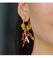 Mercan Modeli Pul Gold Gümüş Küpe