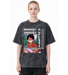 Monkey D. Luffy One Piece Anime Baskılı Unisex Oversize Eskitme Yıkamalı Tişört