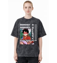 Monkey D. Luffy One Piece Anime Baskılı Unisex Oversize Eskitme Yıkamalı Tişört
