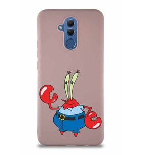 Huawei Mate 20 Lite Soft Premier Kapak Bay Yengeç Tasarımlı Silikon Kılıf - Pudra (Şeffaf)