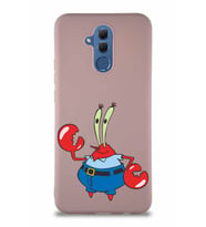 Huawei Mate 20 Lite Soft Premier Kapak Bay Yengeç Tasarımlı Silikon Kılıf - Pudra (Şeffaf)