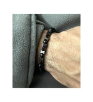 Erkek - Siyah Kristal Ve Hematit Metal Detaylı Çok Şık Bileklik  Handmade
