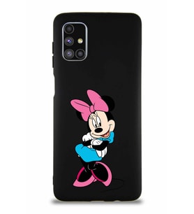 Samsung Galaxy M51 Soft Premier Kapak Minnie Mouse-D Tasarımlı Silikon Kılıf - Siyah (Şeffaf)