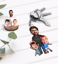BK Gift Kişiye Özel Baba Oğul Kız Karikatürlü Ahşap Anahtarlık-1