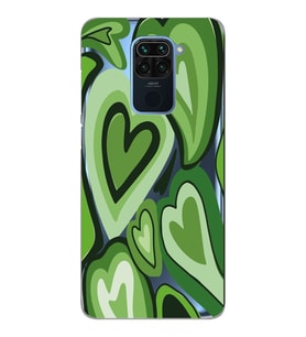 Xiaomi Redmi Note 9 Uyumlu Yeşil Kalp Desenli Şeffaf Telefon Kılıfı