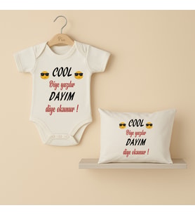 Pia Baby B39 %100 Pamuk Cool Diye Yazılır Dayım Diye Okunur Yazılı Tasarlanabilir Bebek Body Ve Yastık kılıfı (Ekru)