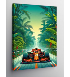 Kanvas Tablo Palmiye Ağaçları Arasında Formula 1