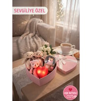 Sevgililer Günü Özel Romantik Aşk Kutusu Işıklı Kar Küresi 3'lü Peluş Ayıcık Işıklı Kalp Hediye Seti (Çok Renkli)
