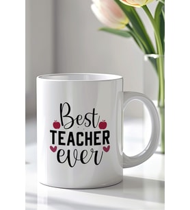 Öğretmene Hediye Best Teacher Ever Yazılı 330ml Baskılı Beyaz Seramik Kupa Bardak