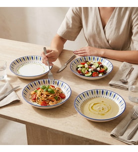 GÜRAL PORSELEN Zeytindalı Desenli 20 cm 4lü Porselen Çukur Tabak Seti