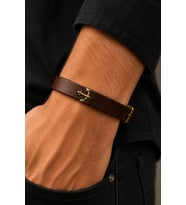 Çapa Figürlü Gerçek Deri Kahverengi Bileklik Ayarlanabilir Unisex Bileklik