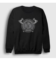 Presmono Unisex Siyah Fenrir Shield Vikings Sweatshirt 349458tt
