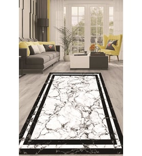 Dijital Kaymaz Taban Yıkanabilir Modern Renkli Salon Halısı Mutfak Halısı Yolluk ND-HT-601 (Beyaz)