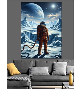 Karda Yürüyen Astronot Resmi Dekoratif Kanvas - Mdf Ahşap Tablo