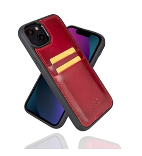 Bouletta Apple iPhone 14 Plus Uyumlu Deri Kartlıklı Arka Kapak V4EF Kırmızı