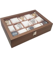 Chavin 15 li Diamond Bronz Deri Ahşap Camlı Saat Kutusu st15-58