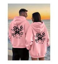 Yıldız Desenli Baskılı Hoodie – Trend Sevgili Kombini Oversize 3 İplik Sweatshirt 2'li Set (Pembe)