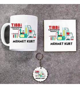 Tıbbi Laboratuvar Teknikeri Kupa Bardak Altlık ve Anahtarlık Hediye Seti (Model 1)