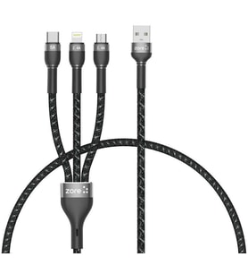 Tüm Telefon ve Tabletler İçin Type-C, Lightning, Micro USB, Data ve Hızlı Şarj Kablosu (30CM) (Siyah)
