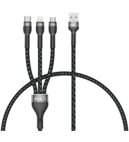 Tüm Telefon ve Tabletler İçin Type-C, Lightning, Micro USB, Data ve Hızlı Şarj Kablosu (30CM) (Siyah)