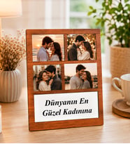 Kişiye Özel 4 Fotoğraflı Dünyanın En Güzel Kadınınıa Ahşap Kolaj Çerçeve