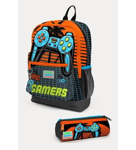 Coral High Kids Gri Turuncu Gamer Desenli 2'li Okul Çanta Seti - Erkek Çocuk