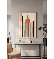 Minimalist Geometrik Şehir Silüeti 1. Kalite Ahşap Çerçeveli Tablo