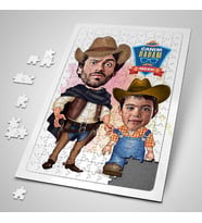 Kovboy Baba ve Oğlu Karikatürlü Puzzle