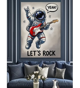 Gitar Çalan Astronot Rock Dekoratif Kanvas - Mdf Ahşap Tablo