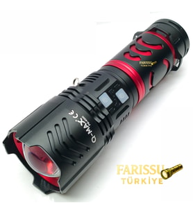 Q-MAX  Profesyonel Şarj Edilebilir Uzun Menzilli El Feneri 150W 15000 Lümen Zoomlu – Çantalı Set