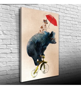 Bisiklet Süren Ayı Kanvas Tablo 50 x 70