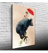 Bisiklet Süren Ayı Kanvas Tablo 50 x 70