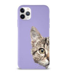 Apple iPhone 11 Pro Uyumlu Lansman Kılıf Catface Tasarımlı İçi Kadife Kapak-Lila (Şeffaf)