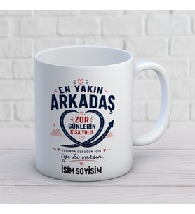 Kişiye Özel Arkadaş Tasarımlı Zor Günlerin Kısa Yolu İsimli Seramik Kupa