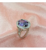 925 Ayar Gümüş Oval Mor Zircon Tektaş Yüzük