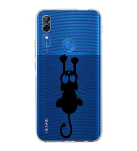 Huawei P Smart z  Kamera korumalı Kapak Çizgi Kedi (Siyah) Tasarımlı Şeffaf Kılıf